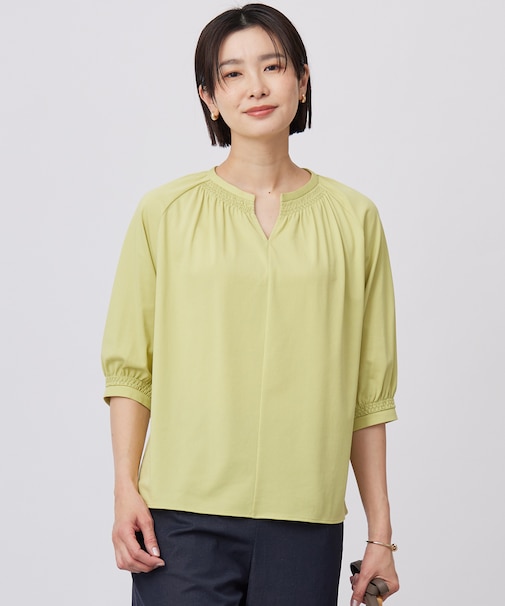 【洗える】トリコットバイオ シャーリング カットソー