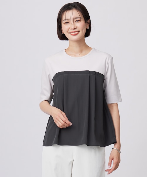 WEB限定カラーあり/洗える】スムースデザイン コンビ カットソー