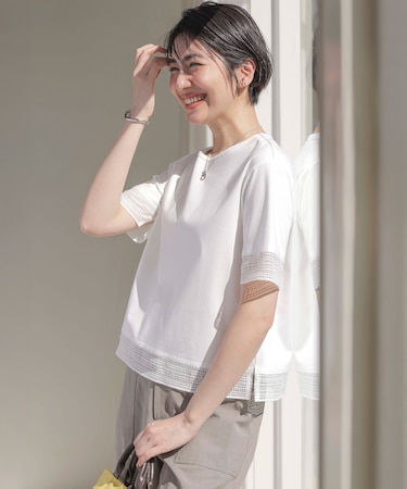 【洗える】スムースジャージー レース カットソー