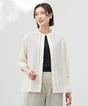 【WEB限定カラーあり・洗える】Sheer Vis リネン バンドカラー ブラウス