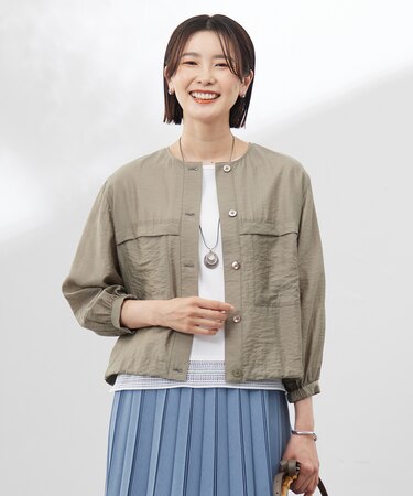 【洗える】Sheer Vis リネン ノーカラー ブルゾン