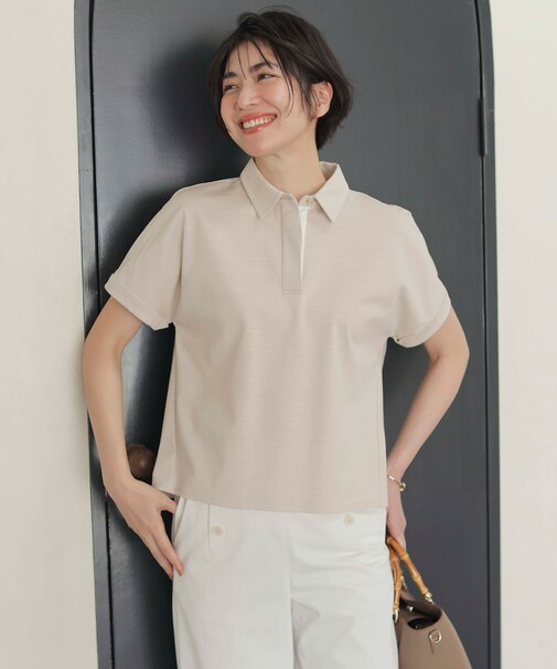 【洗える】コットンリネンジャージー ポロ カットソー