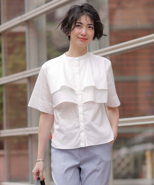 【洗える】ラミーポプリン ティアード ブラウス