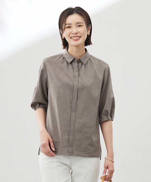 【洗える】ラミーポプリン シャツ ブラウス