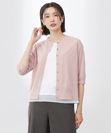 【洗える・抗菌防臭】COTTON ACETATE DRY クルーネック カーディガン