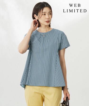 【WEB限定・洗える】ストライプジャージー フレア カットソー