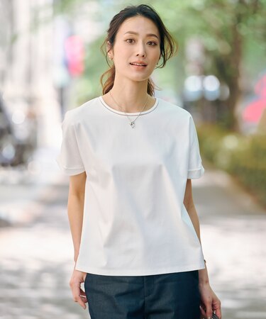 【WEB限定カラーあり・洗える】コットンスムース ハシゴレース カットソー