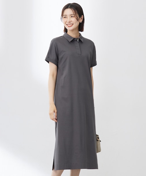 【WEB限定カラーあり・洗える】コンパクトコットンスムース ポロワンピース
