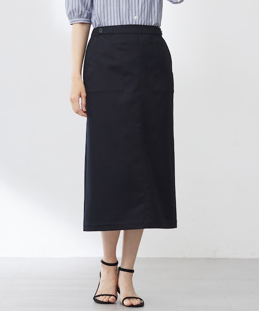 【洗える】シャンブレーサテン ナロー スカート