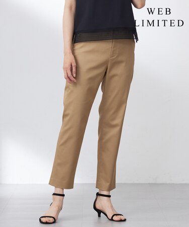 【WEB限定・洗える】シャンブレーサテン テーパード パンツ