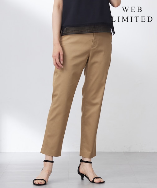 【WEB限定・洗える】シャンブレーサテン テーパード パンツ