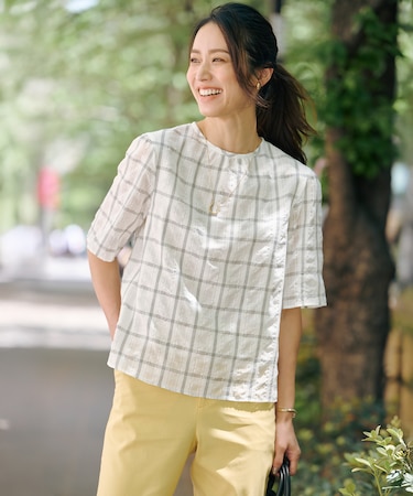 【洗える】SHEER チェック フレアスリーブ ブラウス