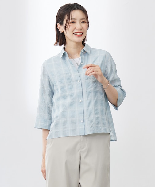 【洗える】SHEER チェック シャツ ブラウス