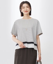 【洗える】パネルボーダー Tシャツ