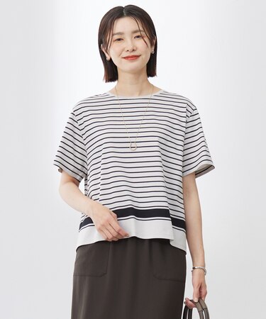 【洗える】パネルボーダー Tシャツ