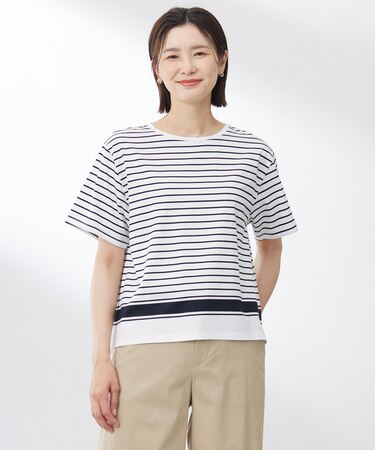 【洗える】パネルボーダー Tシャツ