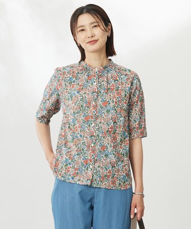 【洗える】LIBERTY バンドカラー ブラウス