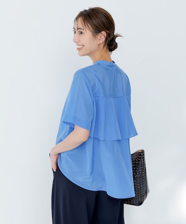 【WEB限定カラーあり・洗える・速乾・接触冷感】リライムライトローン バックフリル ブラウス