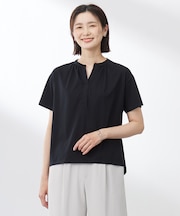 【洗える・接触冷感】プレーティングジャージー バンドカラー カットソー