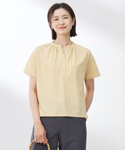 【洗える・接触冷感】プレーティングジャージー バンドカラー カットソー