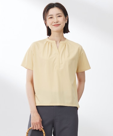 【洗える・接触冷感】プレーティングジャージー バンドカラー カットソー