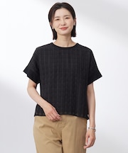 【洗える】チェックコンビジャージー カットソー