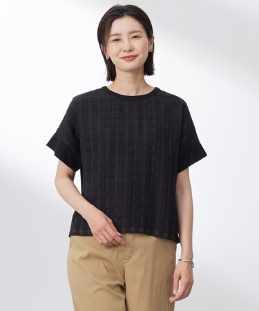 【洗える】チェックコンビジャージー カットソー