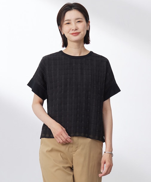 【洗える】チェックコンビジャージー カットソー