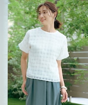 【洗える】チェックコンビジャージー カットソー