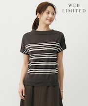【WEB限定カラーあり・洗える・抗菌防臭】COTTON POLYESTER ボーダー 襟付き ニット