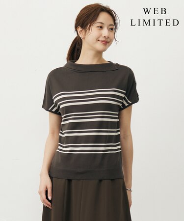 【WEB限定カラーあり・洗える・抗菌防臭】COTTON POLYESTER ボーダー 襟付き ニット