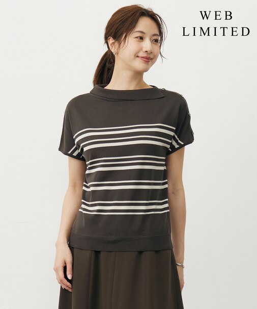 【WEB限定カラーあり・洗える・抗菌防臭】COTTON POLYESTER ボーダー 襟付き ニット