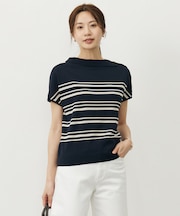 【WEB限定カラーあり・洗える・抗菌防臭】COTTON POLYESTER ボーダー 襟付き ニット
