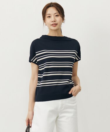 【WEB限定カラーあり・洗える・抗菌防臭】COTTON POLYESTER ボーダー 襟付き ニット