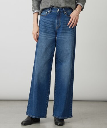 【洗える】BASIC STRETCH DENIM ワイド ストレート デニム