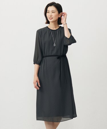 【洗える】ドットフロッキープリント ワンピース