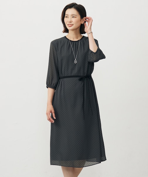 【洗える】ドットフロッキープリント ワンピース