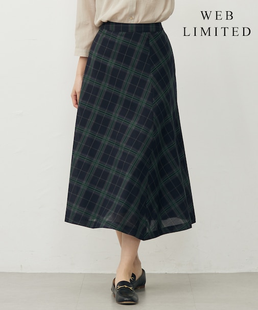 【WEB限定カラーあり・洗える】SOFT SHEER チェック フレア スカート