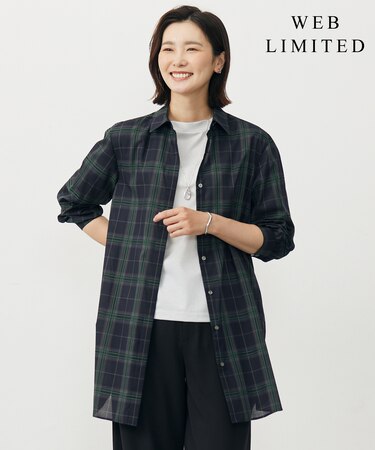 【WEB限定カラーあり・洗える】SOFT SHEER チェック ロング シャツ
