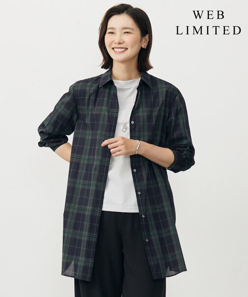 【WEB限定カラーあり・洗える】SOFT SHEER チェック ロング シャツ