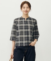 【WEB限定カラーあり・洗える】SOFT SHEER チェック キーネック ブラウス