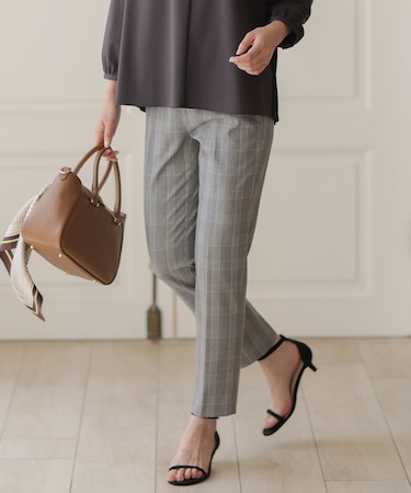 アルガンシルク チェック テーパード パンツ