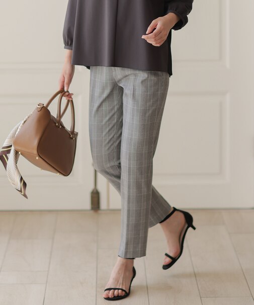 アルガンシルク チェック テーパード パンツ