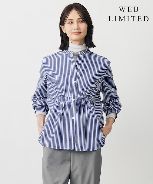 【WEB限定・洗える】ストライプ シャーリング ブラウス
