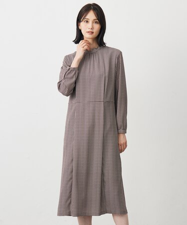 【洗える】デシンハウンドトゥースプリント ワンピース