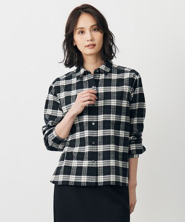 【洗える】コットン起毛タータンチェック ショート丈 シャツ ブラウス