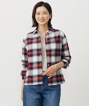 【洗える】コットン起毛タータンチェック ショート丈 シャツ ブラウス