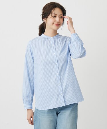 BEZ ドビーストライプ バンドカラー ブラウス