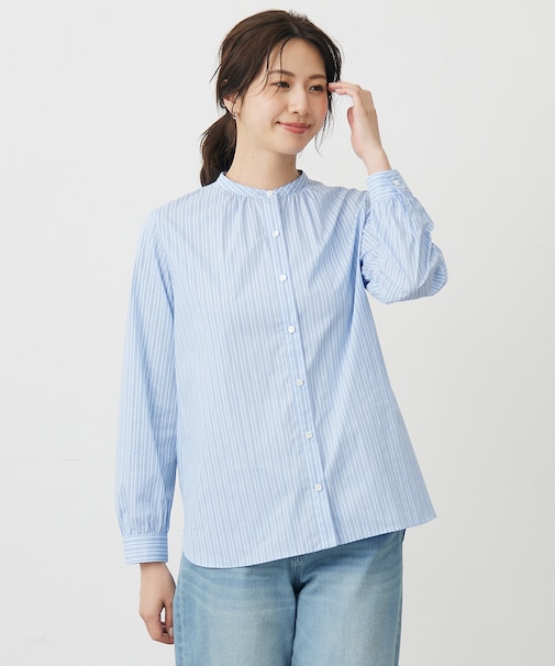 BEZ ドビーストライプ バンドカラー ブラウス