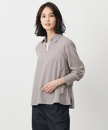 【洗える】サイロチェック スキッパー ブラウス